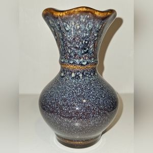 Vintage Art Pottery blue with brown speckles 6" Vase